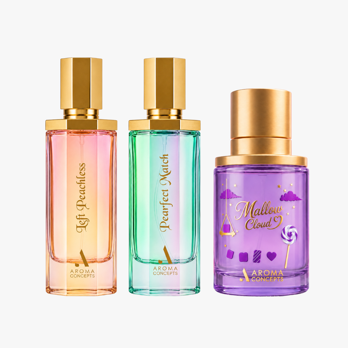 perfume set - left peachless, pearfect match and mallow cloud 9 perfume